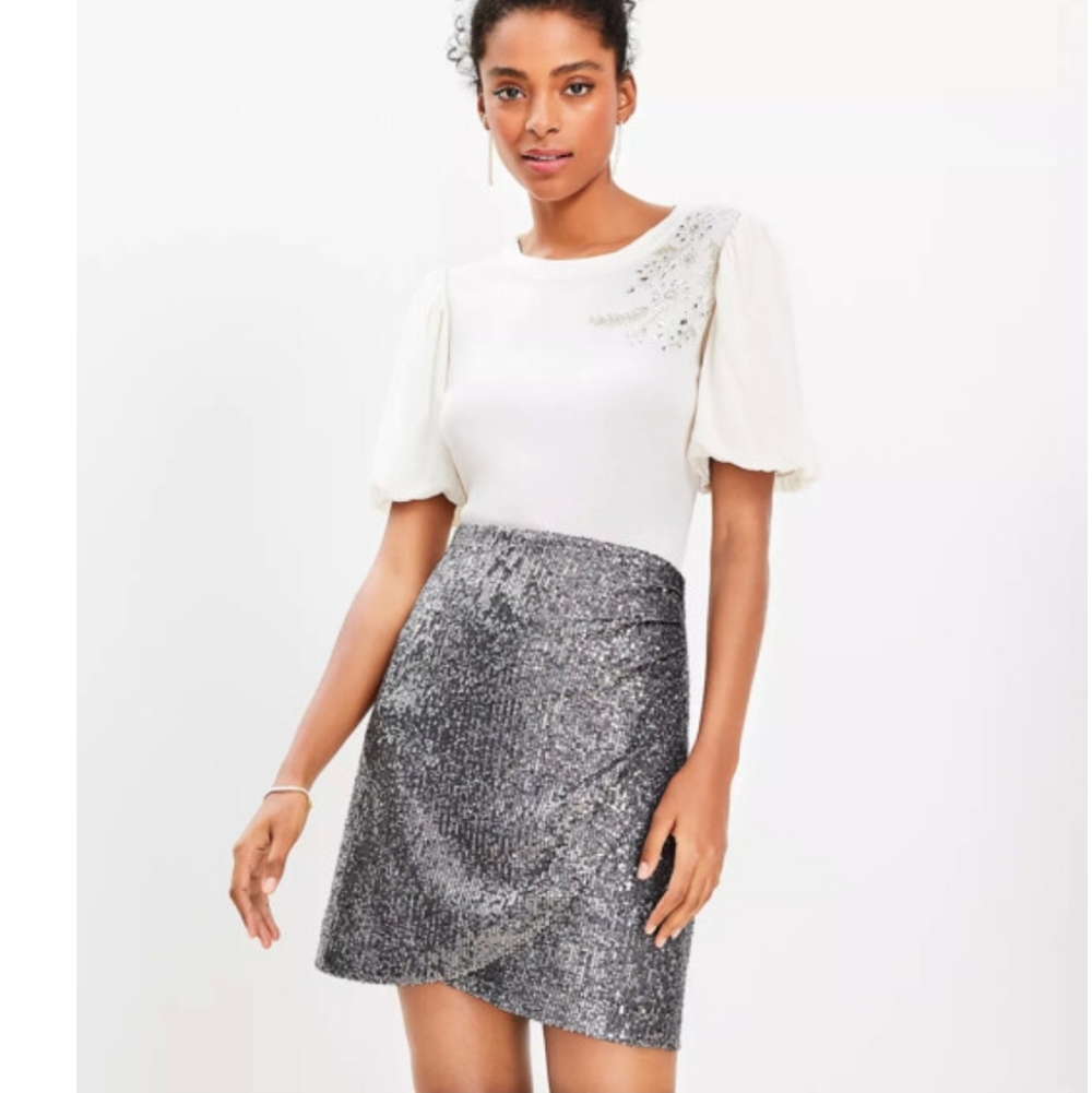 LOFT Silver Sequin Shift Skirt